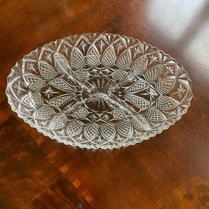 Vintage Crystal Glass Divided Dish Oval Candy/Condiment